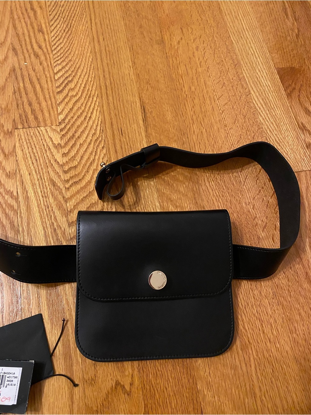 Emporio Armani Black Leather Belt Bag with Gold-Tone Button